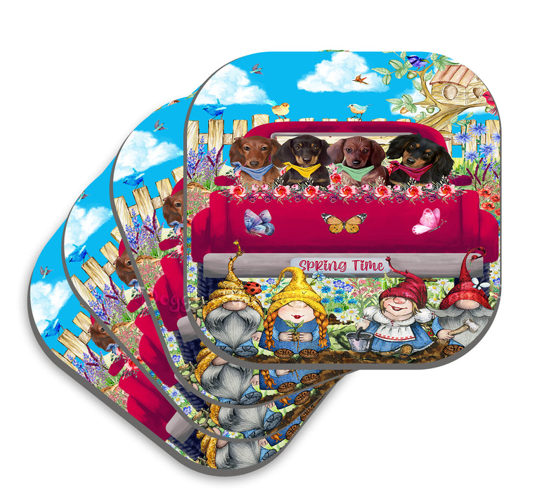 Dachshund Dogs Flower Explosion with Gnomes Pink Truck Coasters Set of 4