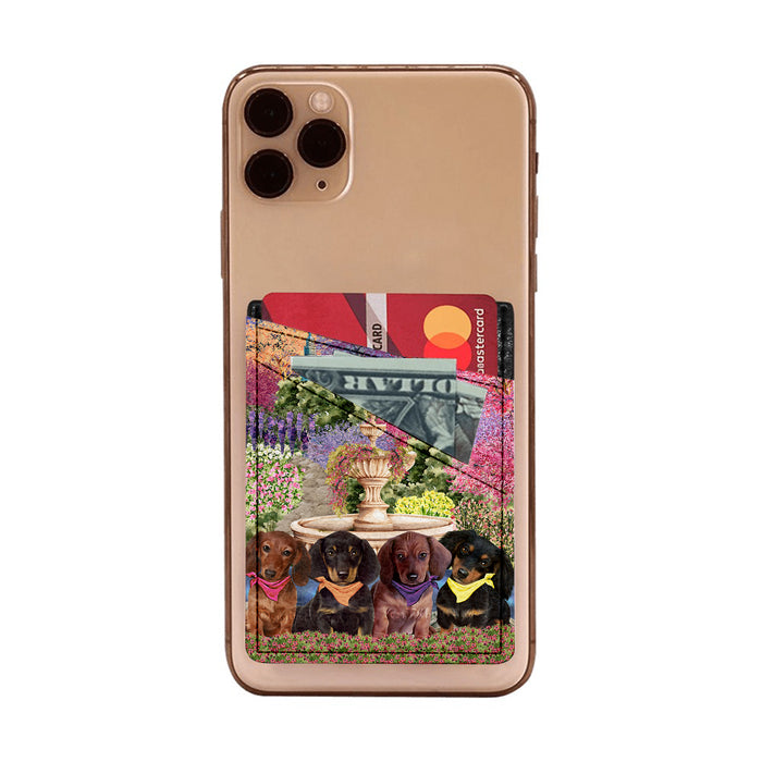 Dachshund Dog Floral Park Cell Phone Adhesive Card Holder