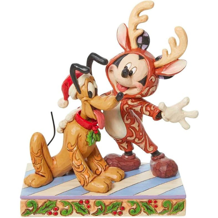 Enesco Jim Shore Disney Traditions Mickey Reindeer w/ Pluto Santa Figurine
