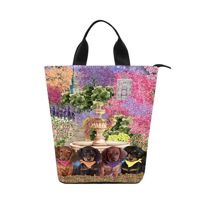 Floral Park Dachshund Dog on Nylon Lunch Tote Bag