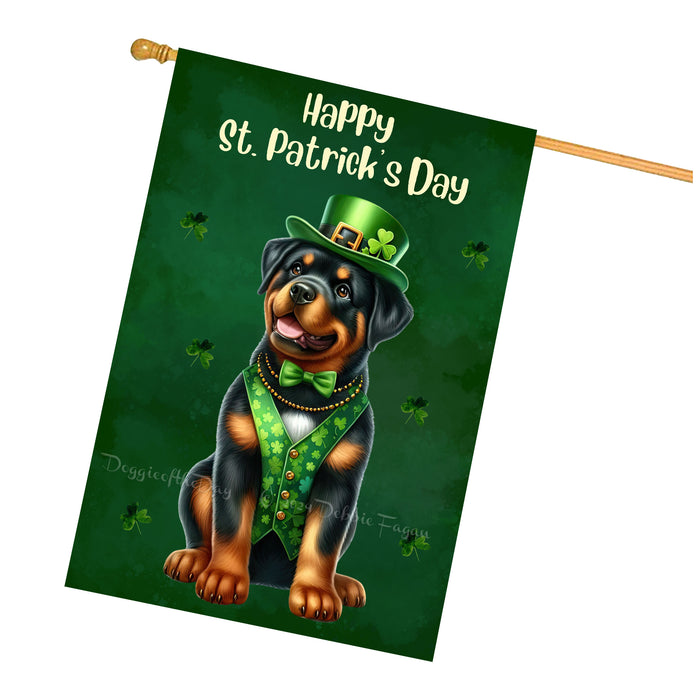 Rottweiler St. Patrick's Day Irish Doggy House Flags, Irish Decor, Pup Haven, Green Flag Design, Double Sided,Paddy Pet Fest
