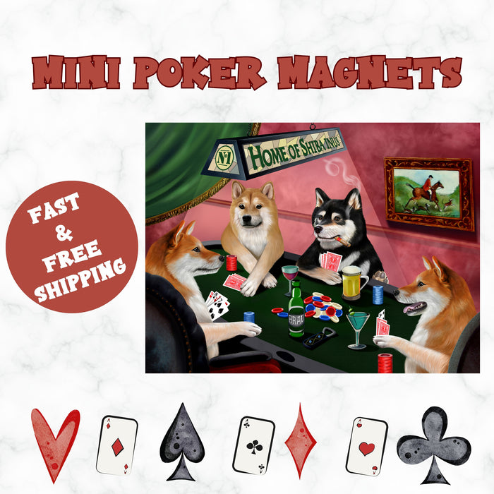 Home of Shiba Inu 4 Dogs Playing Poker Magnet Mini 3.5" x 2"