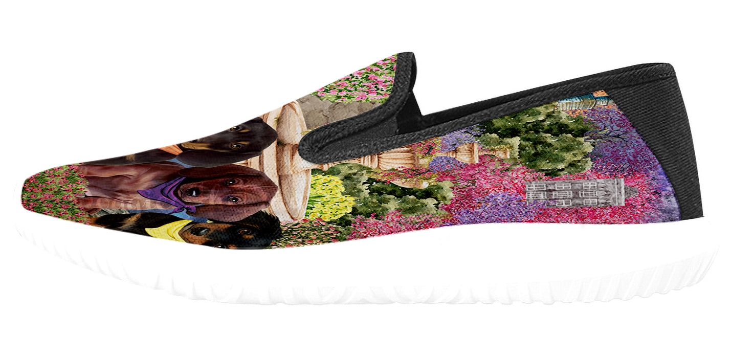 Floral Park Dachshund Dog Unisex Classic Canvas Slip-On Shoes Sneaker