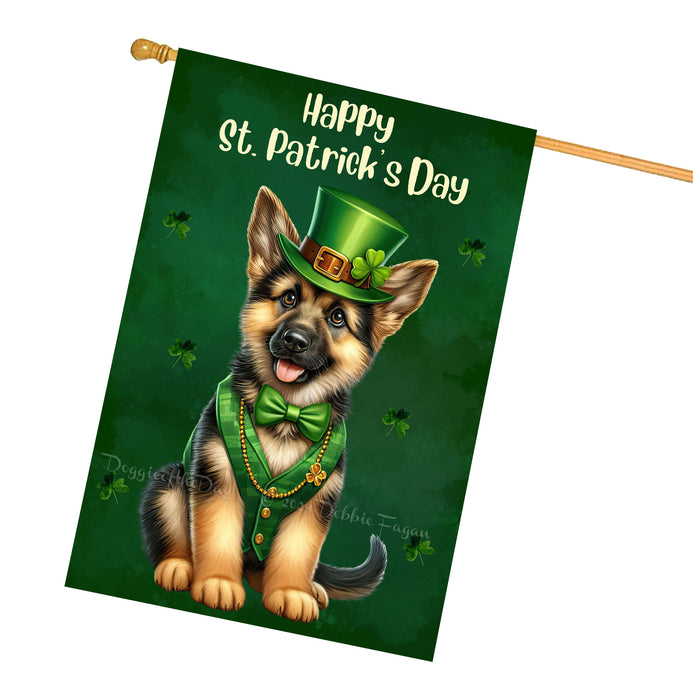 German Shepherd St. Patrick's Day Irish Doggy House Flags, Irish Decor, Pup Haven, Green Flag Design, Double Sided,Paddy Pet Fest
