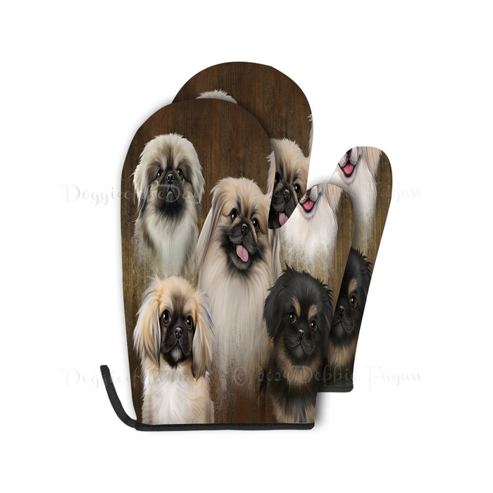 Rustic Pekingese Dogs Oven Mitts, Kitchen Gloves for Cooking, Pet and Cat Gift Lovers