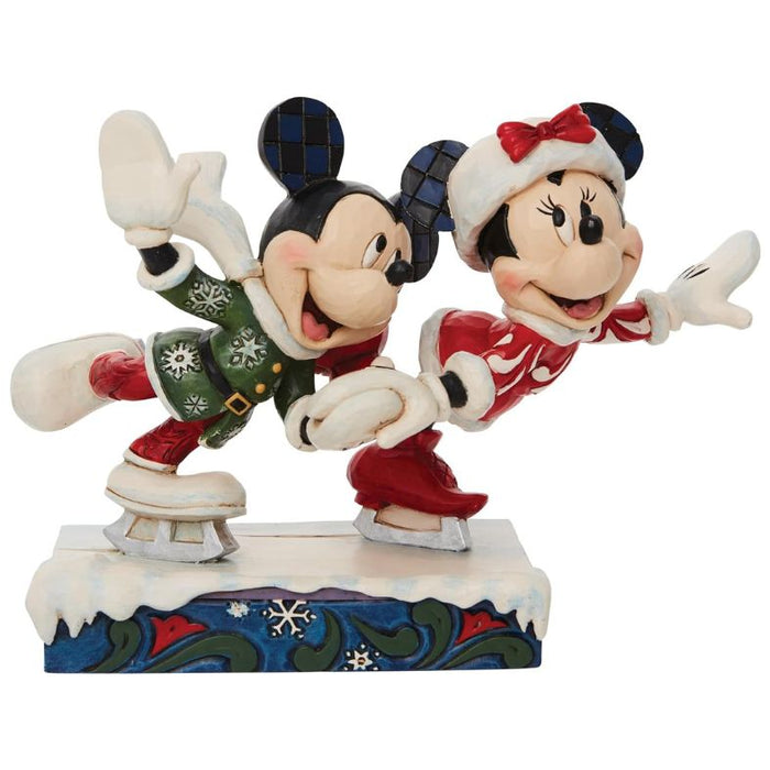 Enesco Jim Shore Disney Traditions Minnie and Mickey Mouse Ice Skating Figurine, 5 Inch, Multicolor