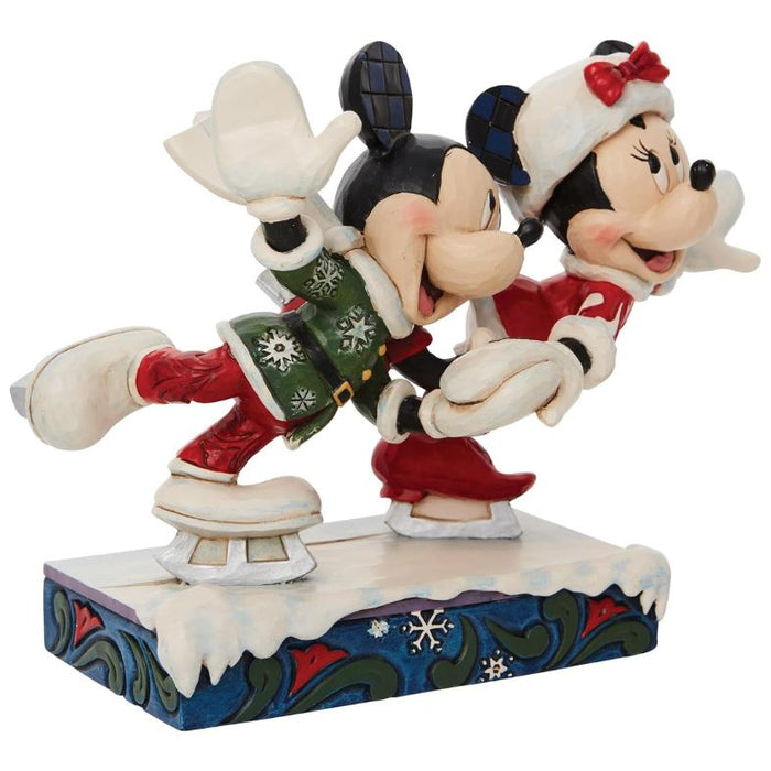 Enesco Jim Shore Disney Traditions Minnie and Mickey Mouse Ice Skating Figurine, 5 Inch, Multicolor