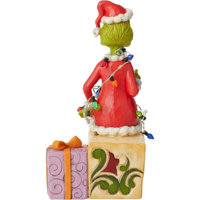 Enesco Jim Shore Dr. Seuss The Grinch Sitting on Presents Lit Figurine, 7.48 Inch, Multicolor,Red