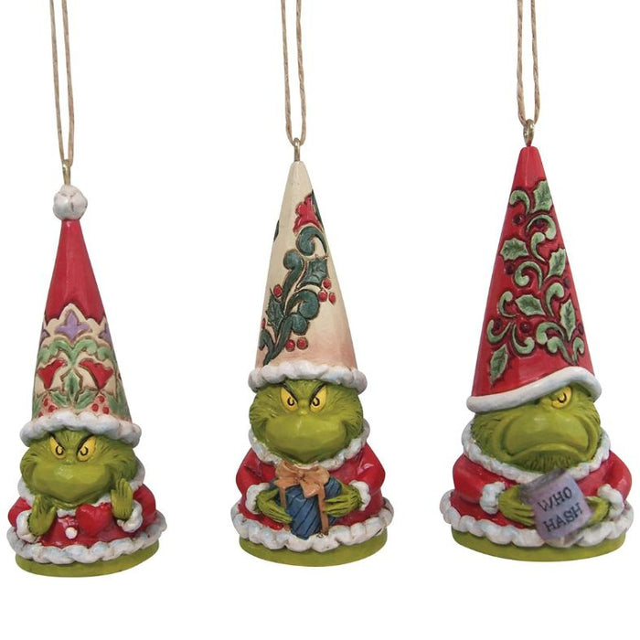 Enesco Jim Shore Dr. Seuss The Grinch Gnomes Hanging Ornament Set, 3.375 Inch, Multicolor