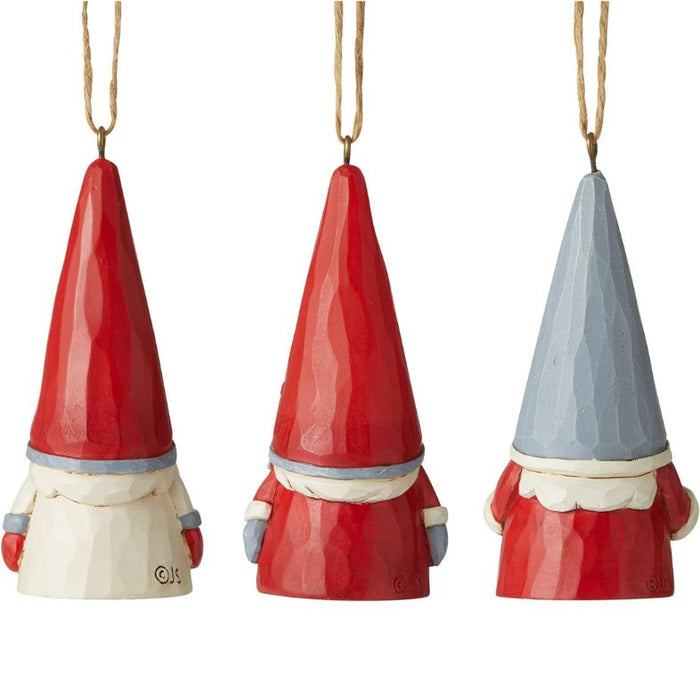Enesco Jim Shore Heartwood Creek Nordic Noel Gnomes Miniature Hanging Ornament Set, 3" H, Dirty White, Red, Grey