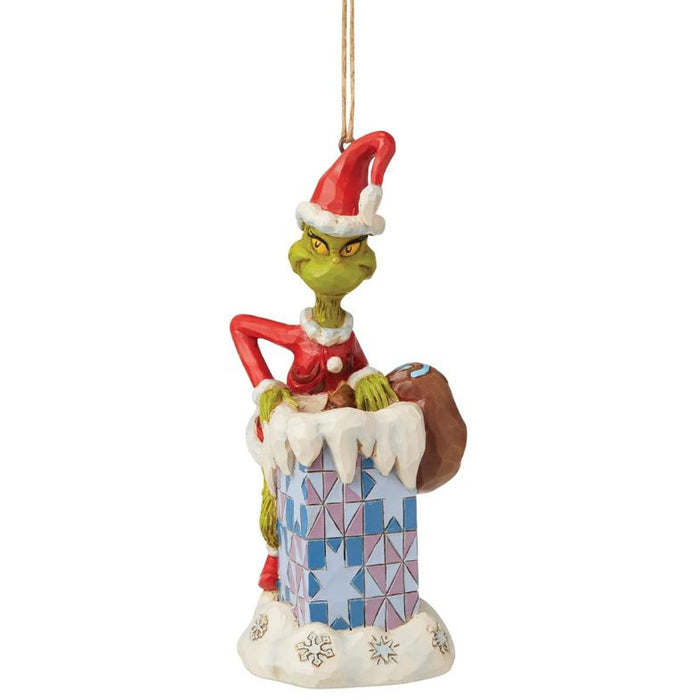 Enesco Jim Shore Dr. Seuss The Grinch in Chimney Hanging Ornament, 5 Inch, Multicolor, Christmas