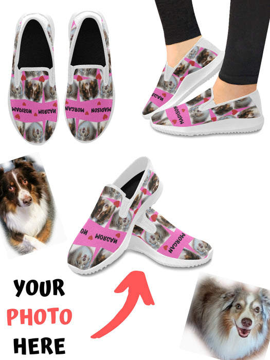 Custom Add Your Photo Here PET Dog Cat Photos on Womens or Men's Slip on Sneakers