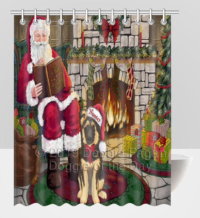 Custom Personalized Cartoonish Pet Photo and Name on Shower Curtain in Fire Holiday Tails Background
