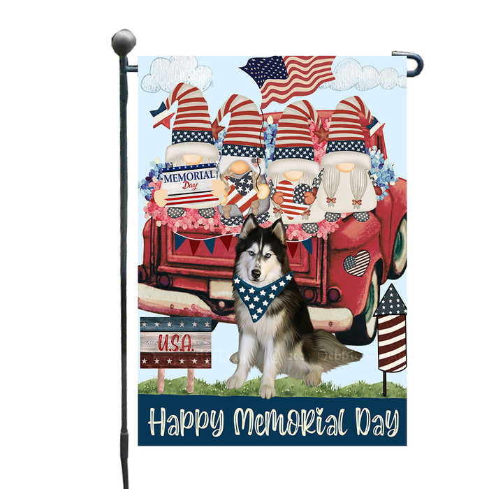 Happy Memorial Day Gnome Red Truck Siberian Husky Dogs Garden Flags - Outdoor Double Sided Garden Yard Porch Lawn Spring Decorative Vertical Home Flags 12 1/2"w x 18"h AA11