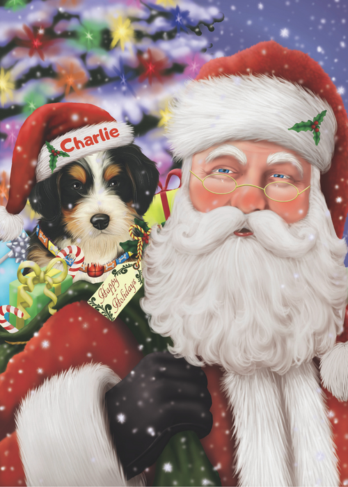 Custom Digital Painting Art Photo Personalized Dog Cat in Santa Carrying Dog and Presents