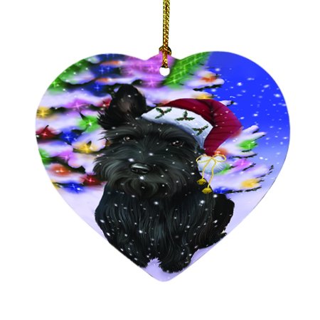 Winterland Wonderland Scottish Terrier Dog In Christmas Holiday Scenic Background Heart Ornament D462