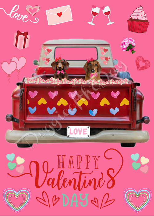 Custom Digital Painting Art Photo Personalized Dog Cat in Happy Valentine's Day Background