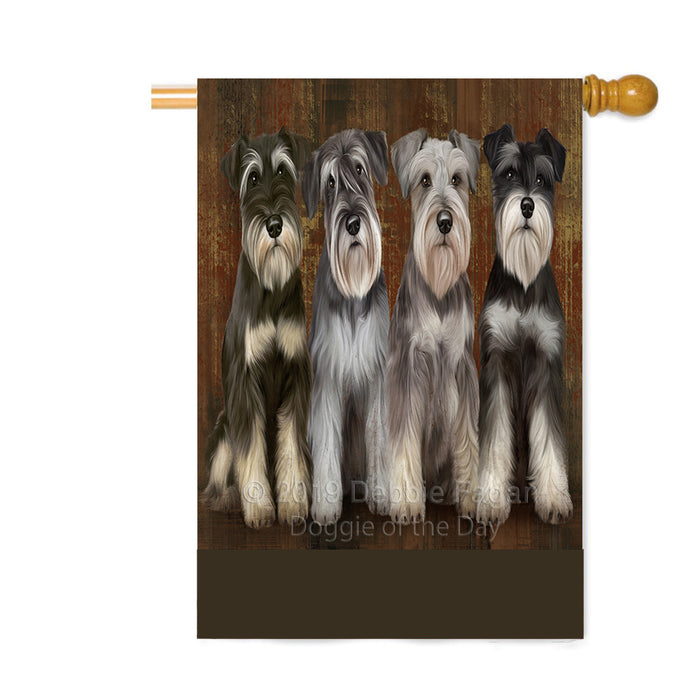 Personalized Rustic 4 Miniature Schnauzer Dogs Custom House Flag FLG64407