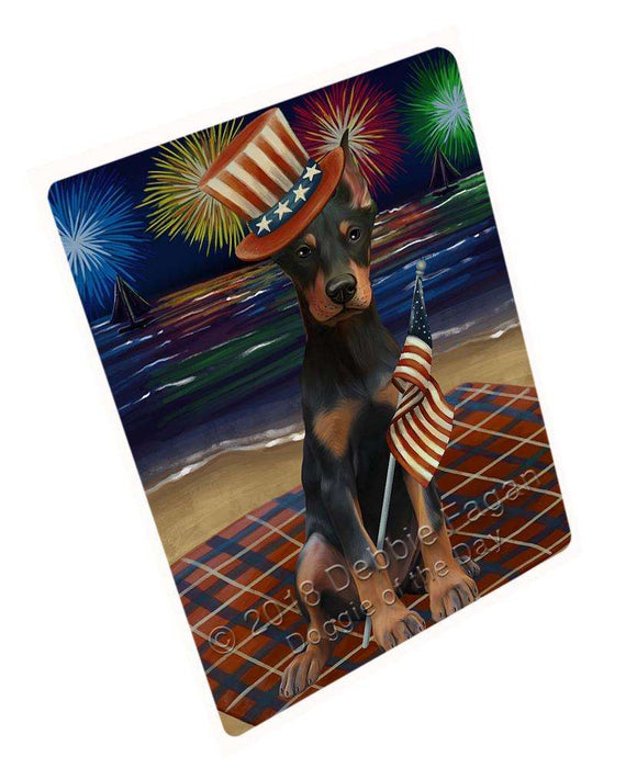 4th of July Independence Day Firework Doberman Pinscher Dog Blanket BLNKT55704 (37x57 Sherpa)