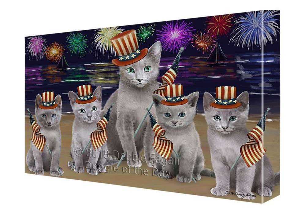4th of July Independence Day Firework Russian Blue Cats Canvas Print Wall Art Décor CVS85823