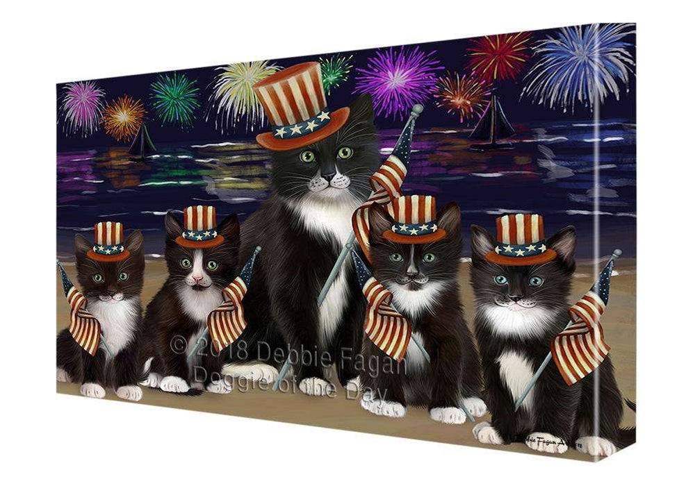 4th of July Independence Day Firework Tuxedo Cats Canvas Print Wall Art Décor CVS85931
