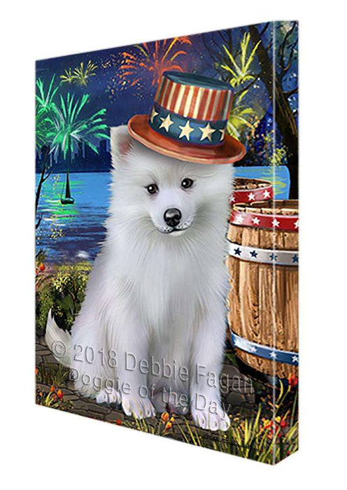 4th of July Independence Day Fireworks American Eskimo Dog at the Lake Canvas Print Wall Art Décor CVS74771
