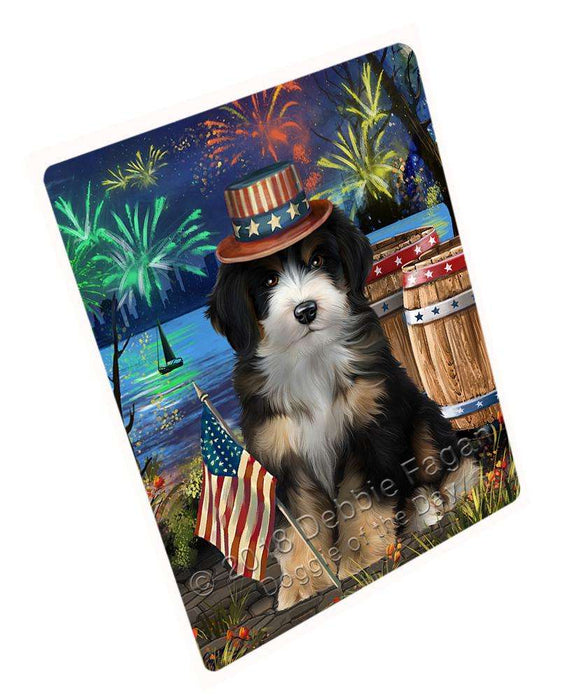 4th of July Independence Day Fireworks Bernedoodle Dog at the Lake Blanket BLNKT75909