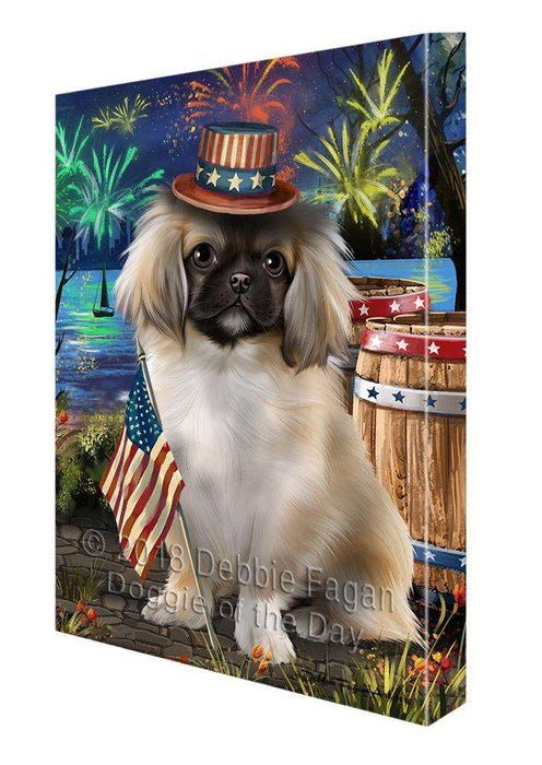 4th of July Independence Day Fireworks Pekingese Dog at the Lake Canvas Print Wall Art Décor CVS77363