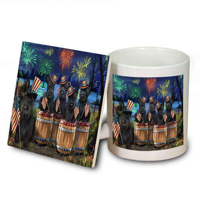 4th of July Independence Day Fireworks Scottish Terriers at the Lake Mug and Coaster Set MUC51044