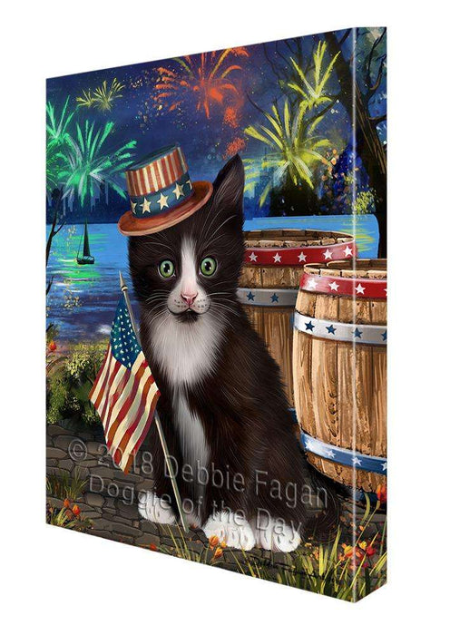 4th of July Independence Day Fireworks Tuxedo Cat at the Lake Canvas Print Wall Art Décor CVS77804