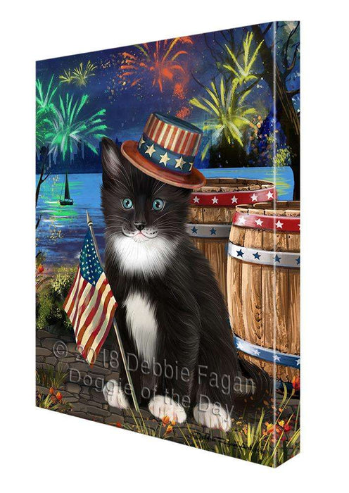 4th of July Independence Day Fireworks Tuxedo Cat at the Lake Canvas Print Wall Art Décor CVS77813