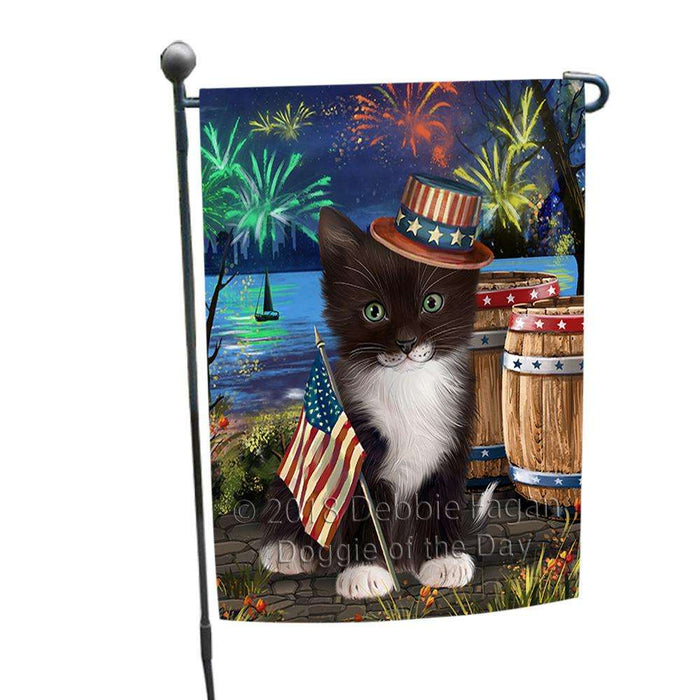 4th of July Independence Day Fireworks Tuxedo Cat at the Lake Garden Flag GFLG51166