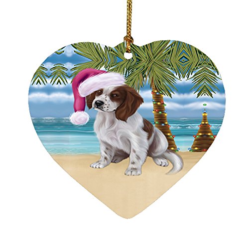 Summertime Irish Setter Puppy on Beach Christmas Heart Ornament POR2321