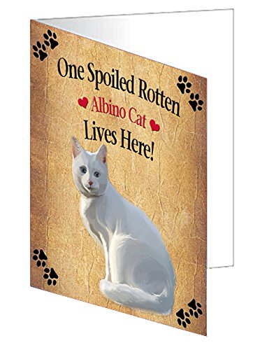 Spoiled Rotten White Albino Cat Handmade Artwork Assorted Pets Greeting Cards and Note Cards with Envelopes for All Occasions and Holiday Seasons