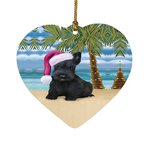 Summertime Scottish Terrier Dog on Beach Christmas Heart Ornament POR2125