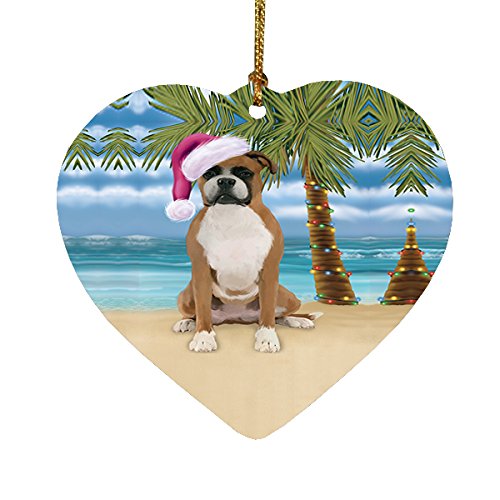 Summertime Boxer Dog on Beach Christmas Heart Ornament POR2170