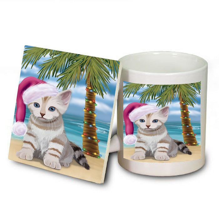 Summertime Bengal cat on Beach Christmas Mug and Coaster Set MUC0730