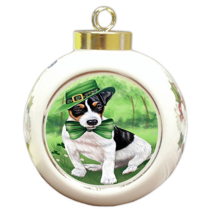 St. Patricks Day Irish Portrait Jack Russell Terrier Dog Round Ball Christmas Ornament RBPOR48822
