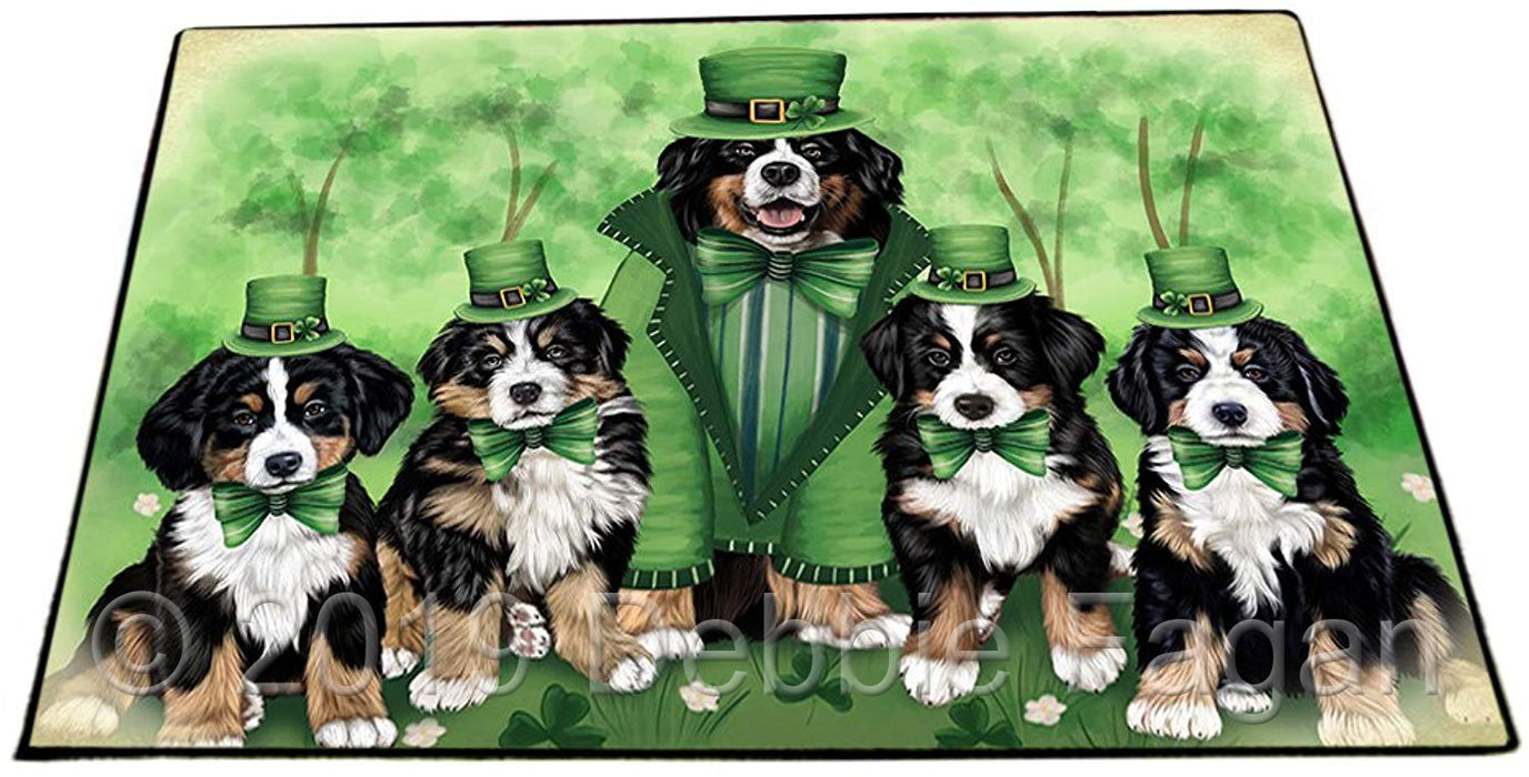 St. Patricks Day Irish Family Portrait Bernese Mountain Dogs Floormat FLMS49707