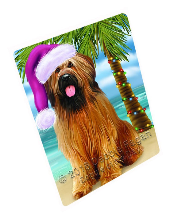 Summertime Happy Holidays Christmas Briards Dog on Tropical Island Beach Tempered Cutting Board