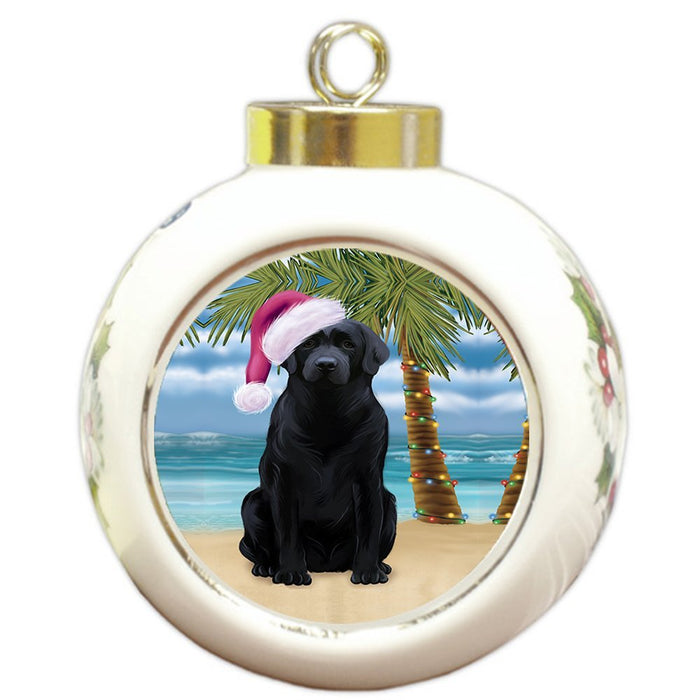 Summertime Labrador Dog on Beach Christmas Round Ball Ornament POR1146
