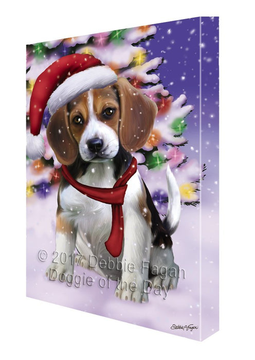 Winterland Wonderland Beagles Puppy Dog In Christmas Holiday Scenic Background Painting Printed on Canvas Wall Art
