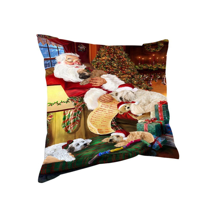 Wheaten Terrier Dog and Puppies Sleeping with Santa Throw Pillow