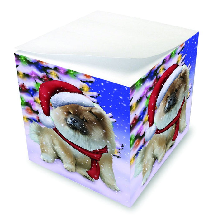Winterland Wonderland Chow Chow Dog In Christmas Holiday Scenic Background Note Cube D620