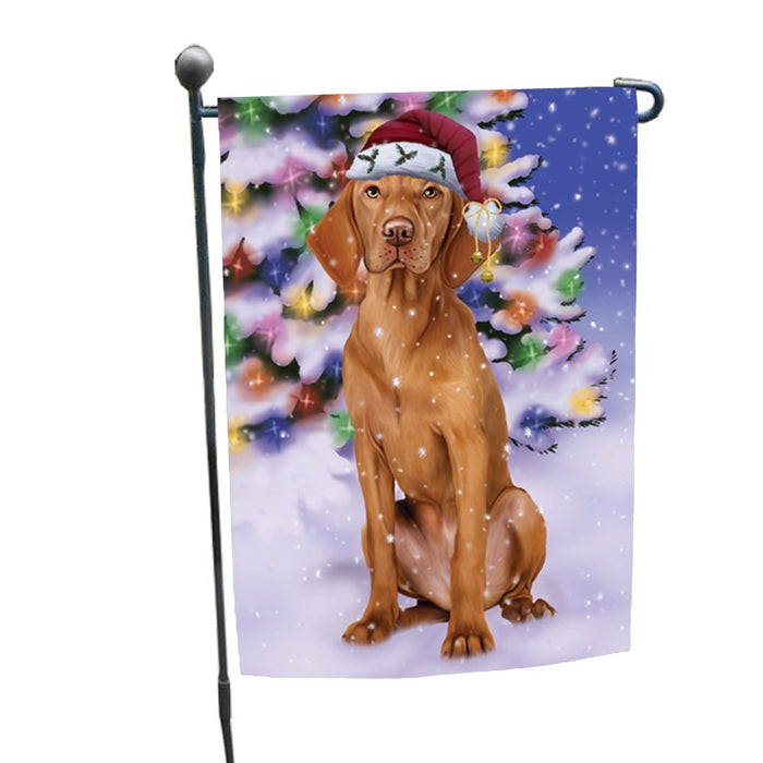 Winterland Wonderland Vizsla Dog In Christmas Holiday Scenic Background Garden Flag