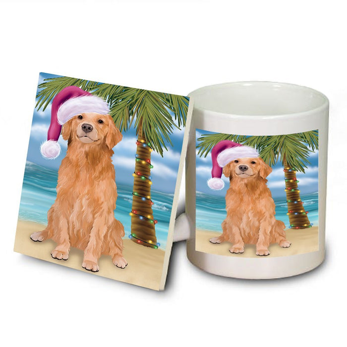 Summertime Golden Retriever Dog on Beach Christmas Mug and Coaster Set MUC0619