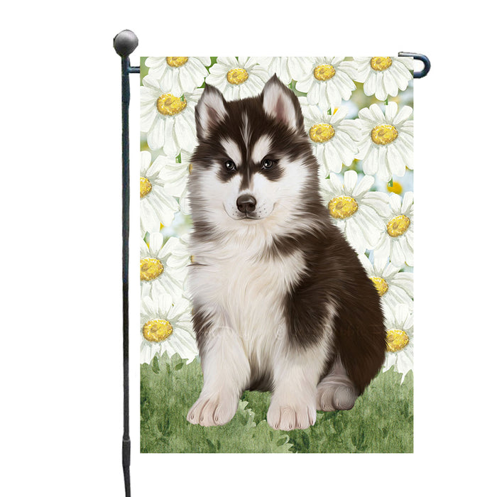 White Floral Siberian Husky Dogs Garden Flags- Outdoor Double Sided Garden Yard Porch Lawn Spring Decorative Vertical Home Flags 12 1/2"w x 18"h