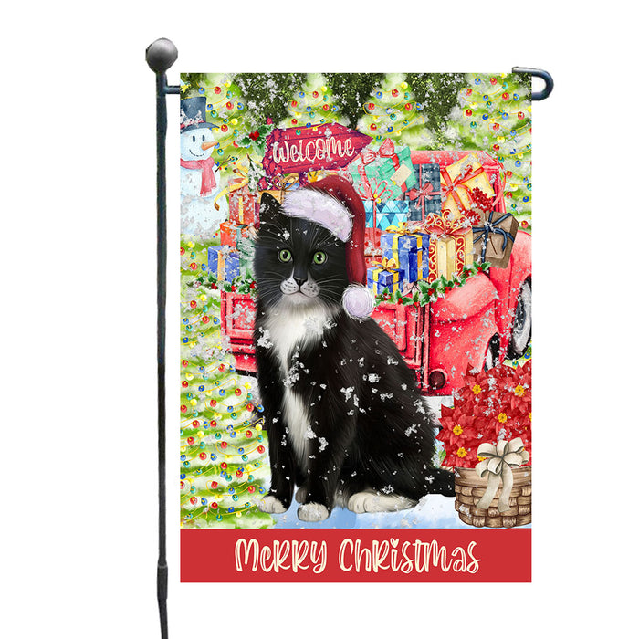 Red Truck Christmas Holiday Surprise Tuxedo Cats Garden Flags- Outdoor Double Sided Garden Yard Porch Lawn Spring Decorative Vertical Home Flags 12 1/2"w x 18"h AA11