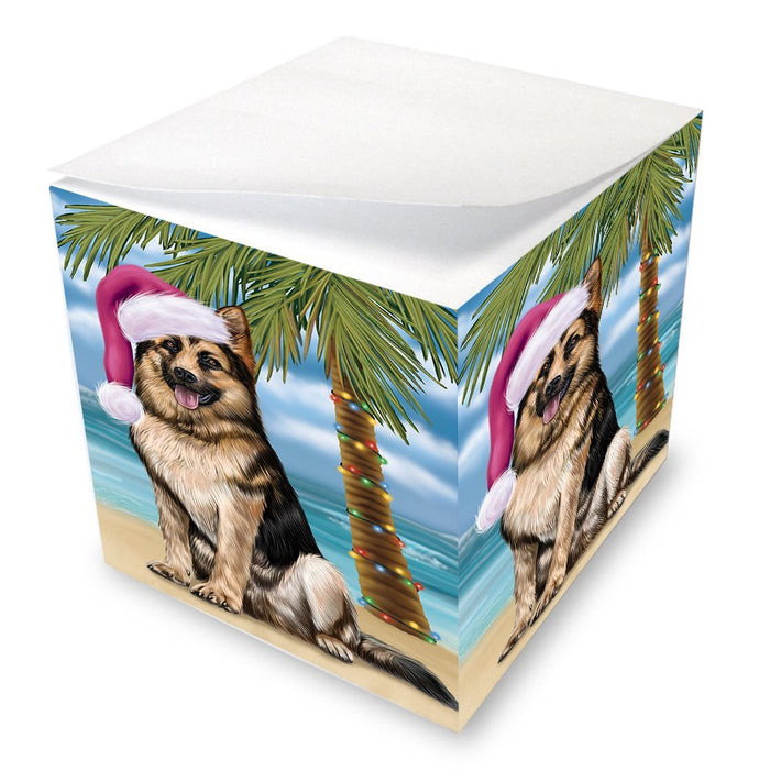 Summertime Happy Holidays Christmas German Shepherd Dog on Tropical Island Beach Note Cube D539