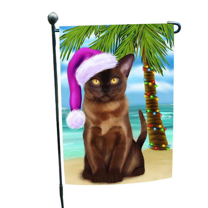 Summertime Happy Holidays Christmas Burmese Cat on Tropical Island Beach Garden Flag
